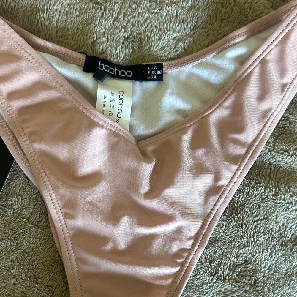 Boohoo Light Pink Triangle String Bikini Set - Picture 2 of 7